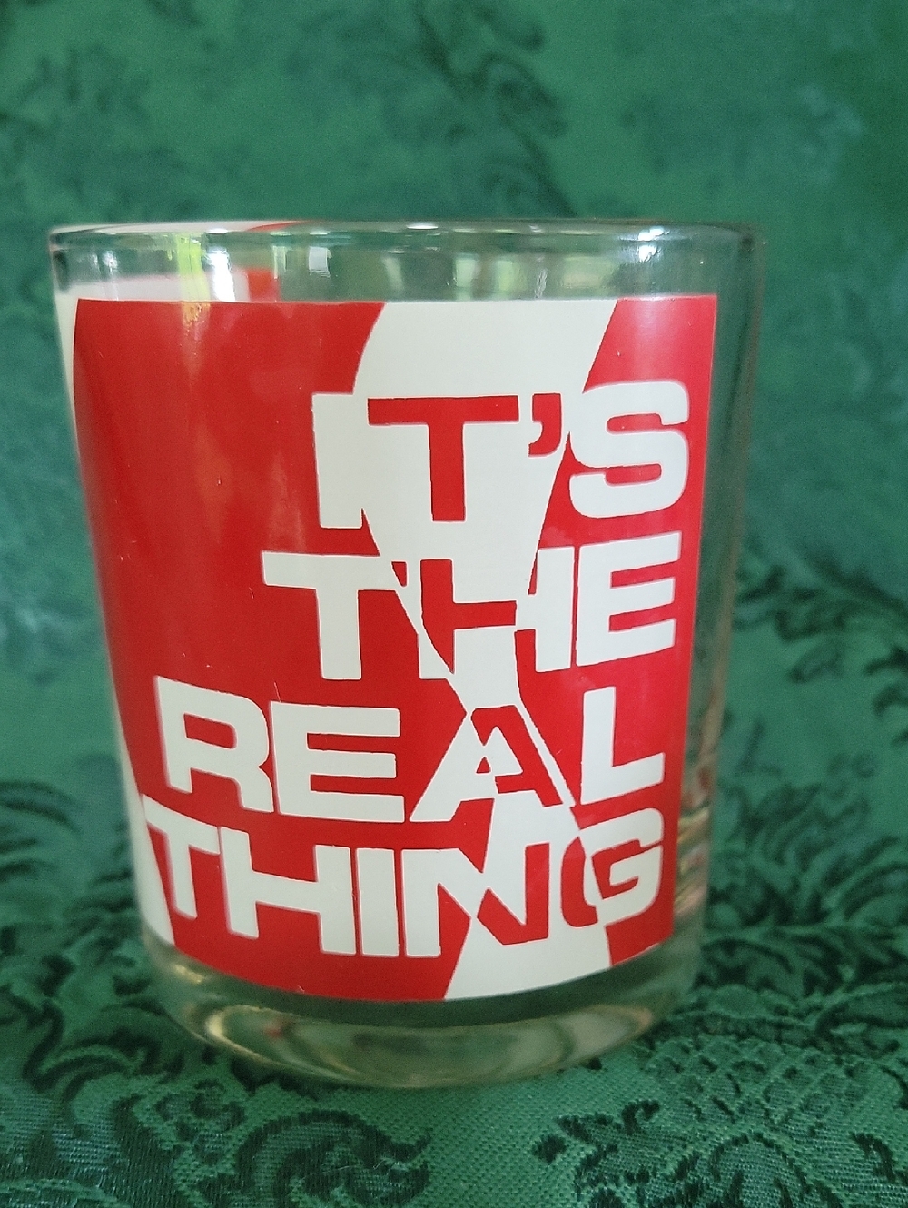 Red & White Graphic Glass "It's The Real Thing"EUC